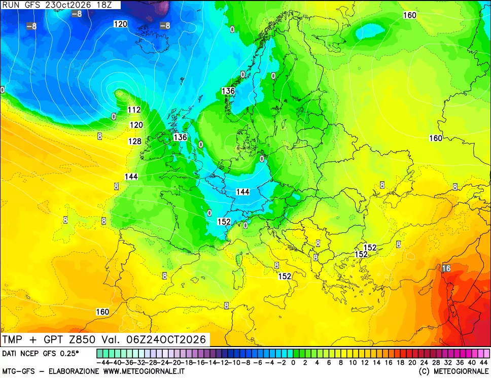 mappa 850 hPa Temp + GPT