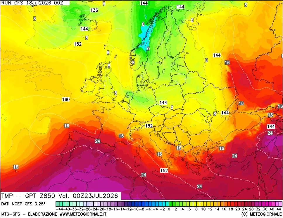 mappa 850 hPa Temp + GPT