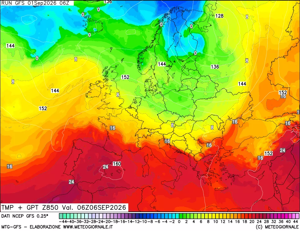 mappa 850 hPa Temp + GPT