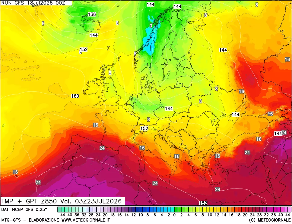 mappa 850 hPa Temp + GPT