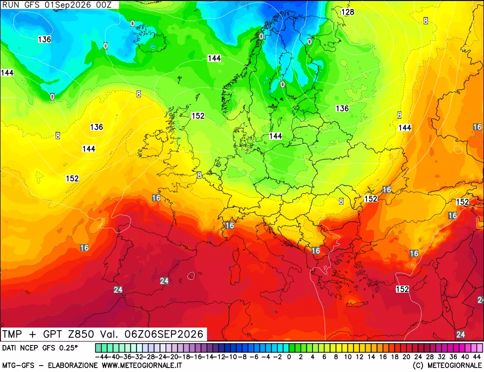 mappa 850 hPa Temp + GPT