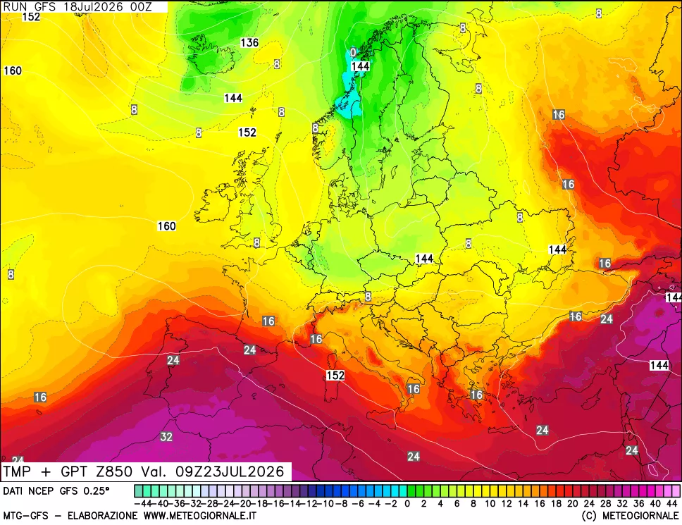 mappa 850 hPa Temp + GPT