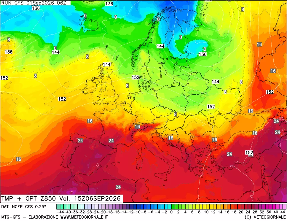 mappa 850 hPa Temp + GPT