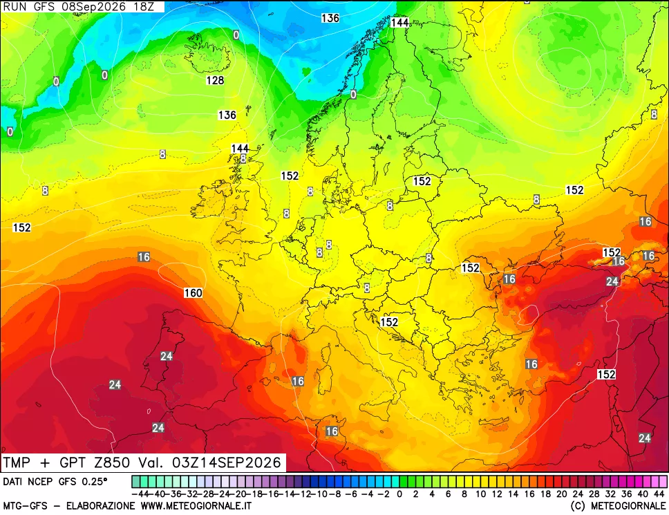 mappa 850 hPa Temp + GPT