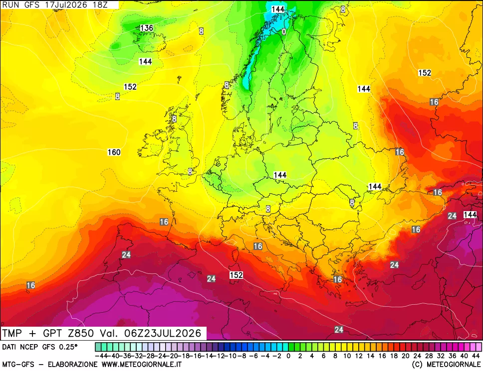 mappa 850 hPa Temp + GPT