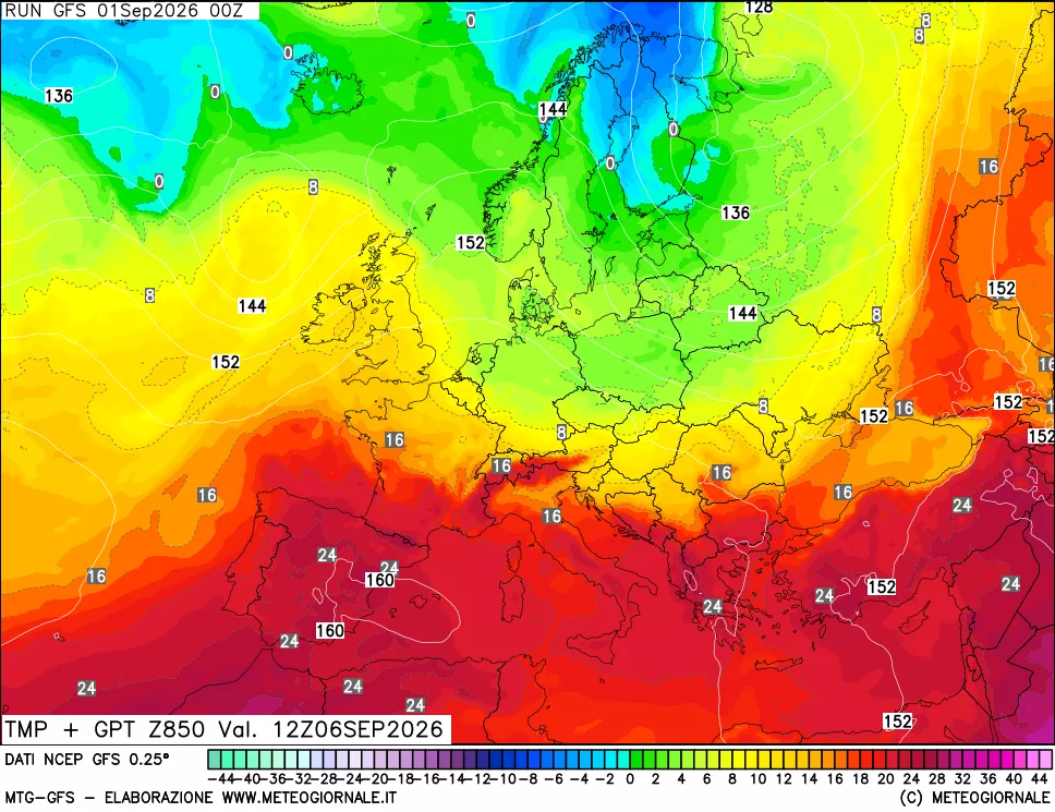 mappa 850 hPa Temp + GPT