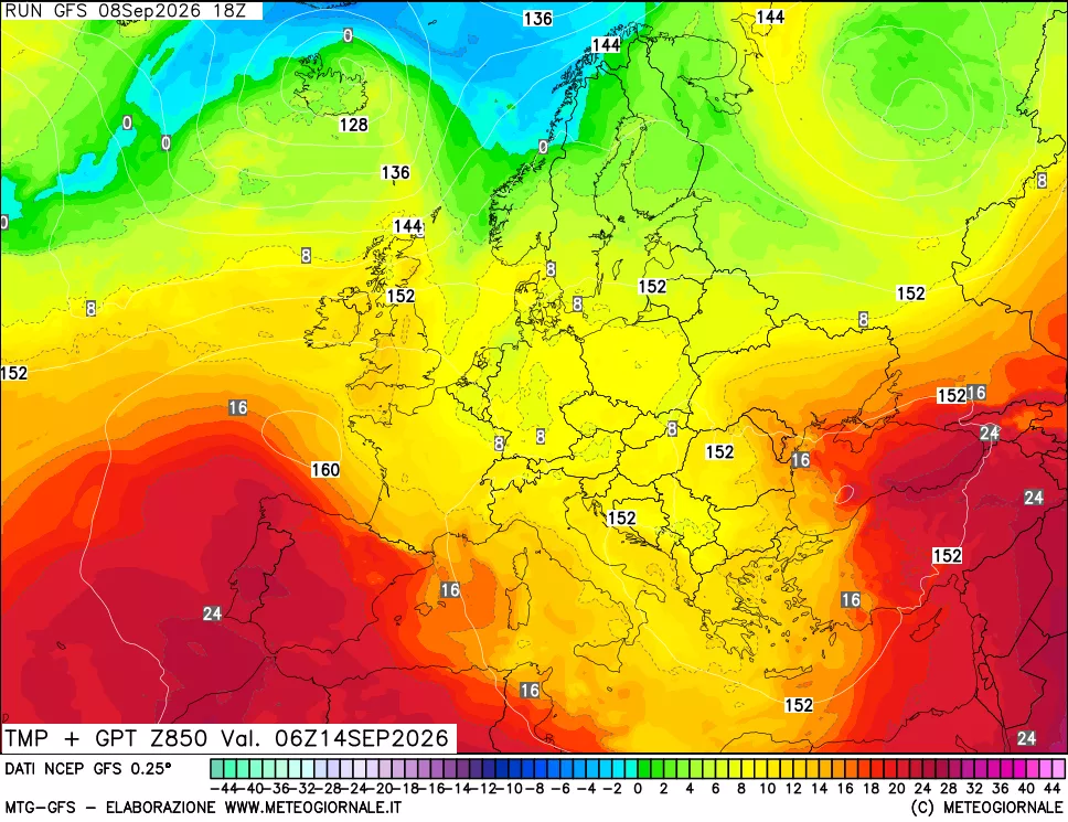 mappa 850 hPa Temp + GPT