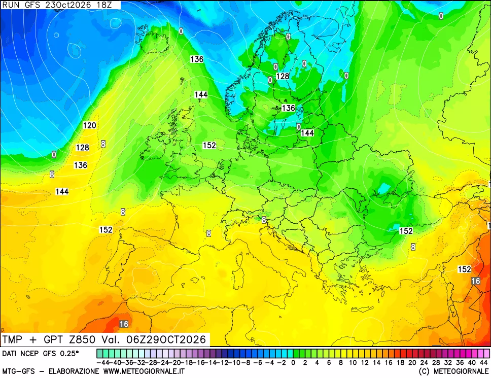 mappa 850 hPa Temp + GPT