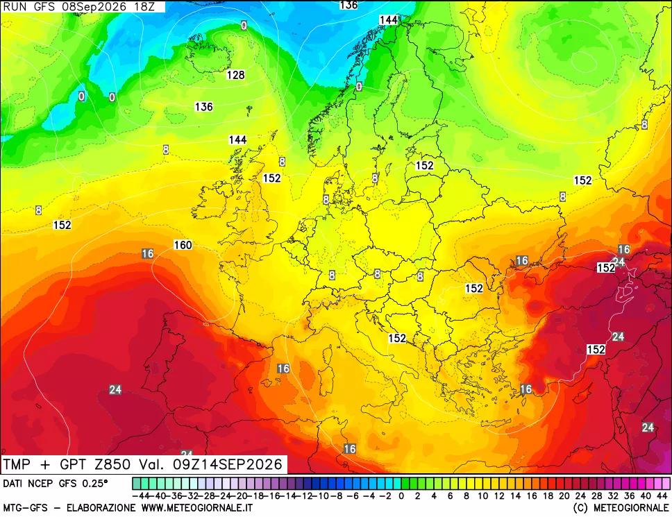 mappa 850 hPa Temp + GPT