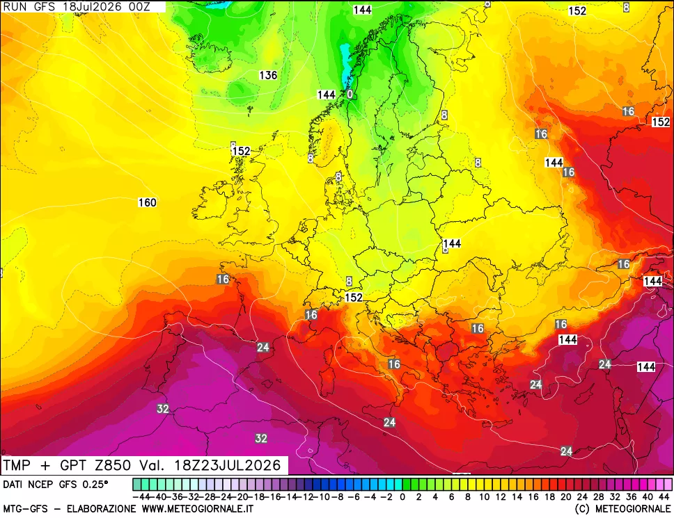 mappa 850 hPa Temp + GPT