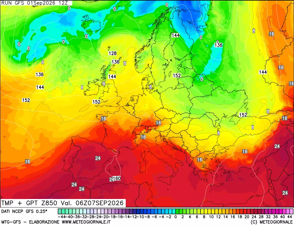 mappa 850 hPa Temp + GPT