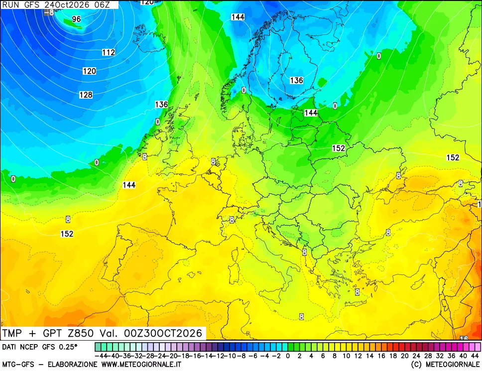 mappa 850 hPa Temp + GPT