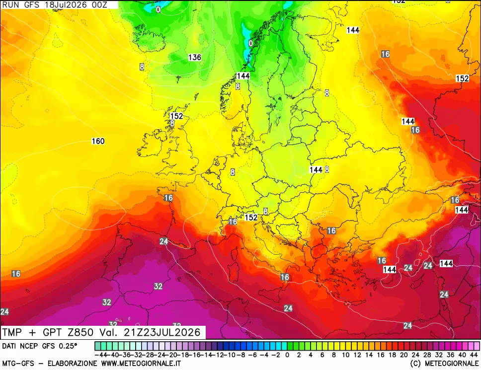 mappa 850 hPa Temp + GPT