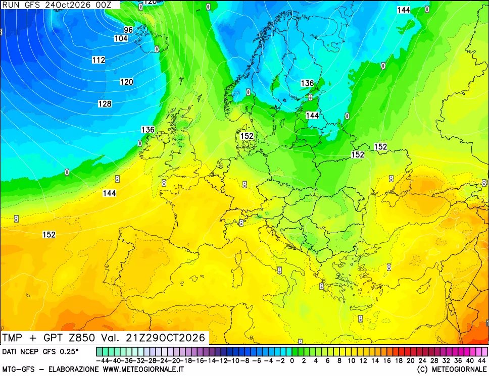 mappa 850 hPa Temp + GPT