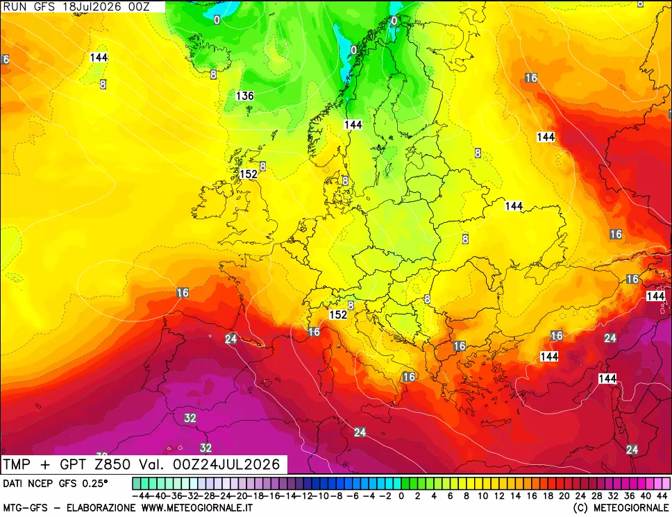 mappa 850 hPa Temp + GPT