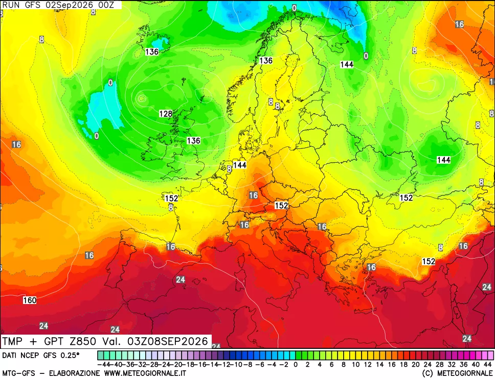 mappa 850 hPa Temp + GPT
