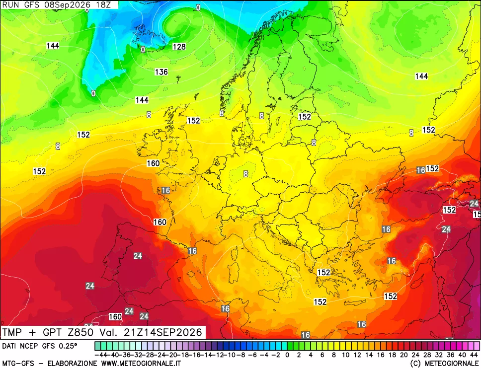 mappa 850 hPa Temp + GPT