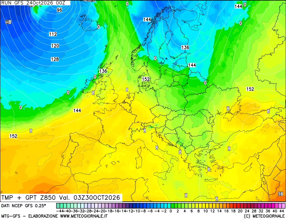 mappa 850 hPa Temp + GPT