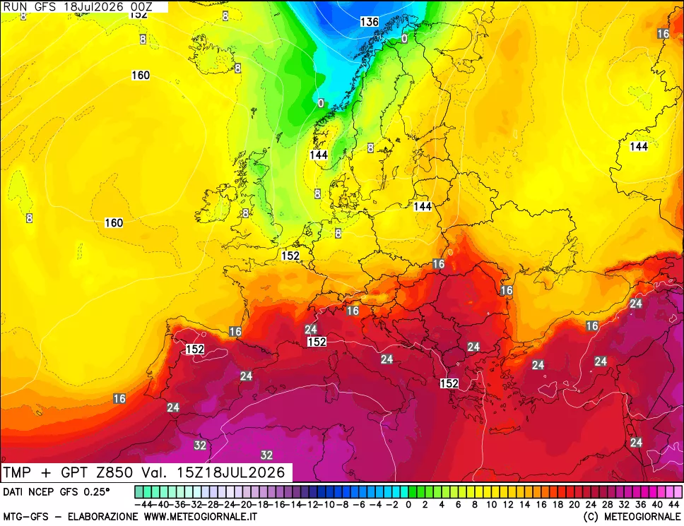 mappa 850 hPa Temp + GPT