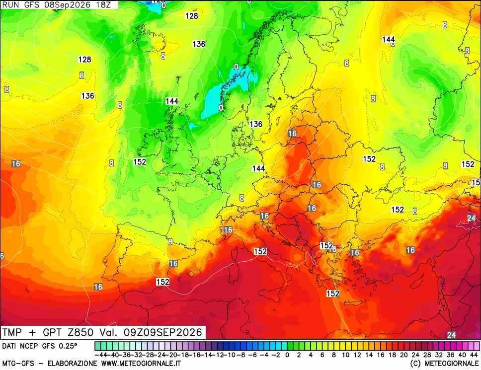 mappa 850 hPa Temp + GPT