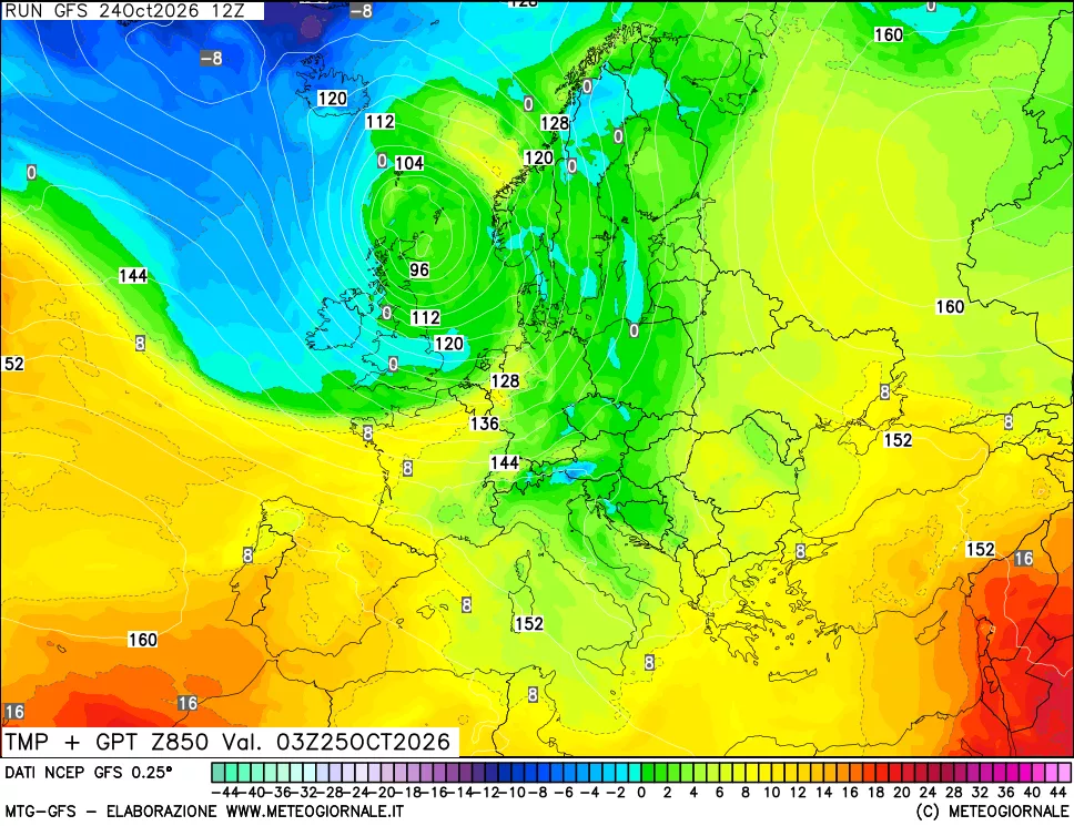 mappa 850 hPa Temp + GPT