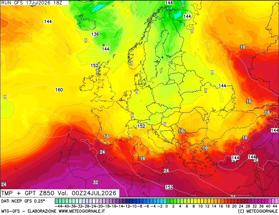 mappa 850 hPa Temp + GPT