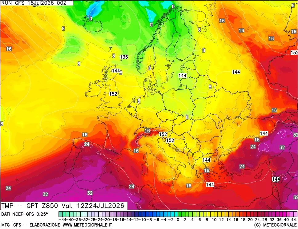 mappa 850 hPa Temp + GPT
