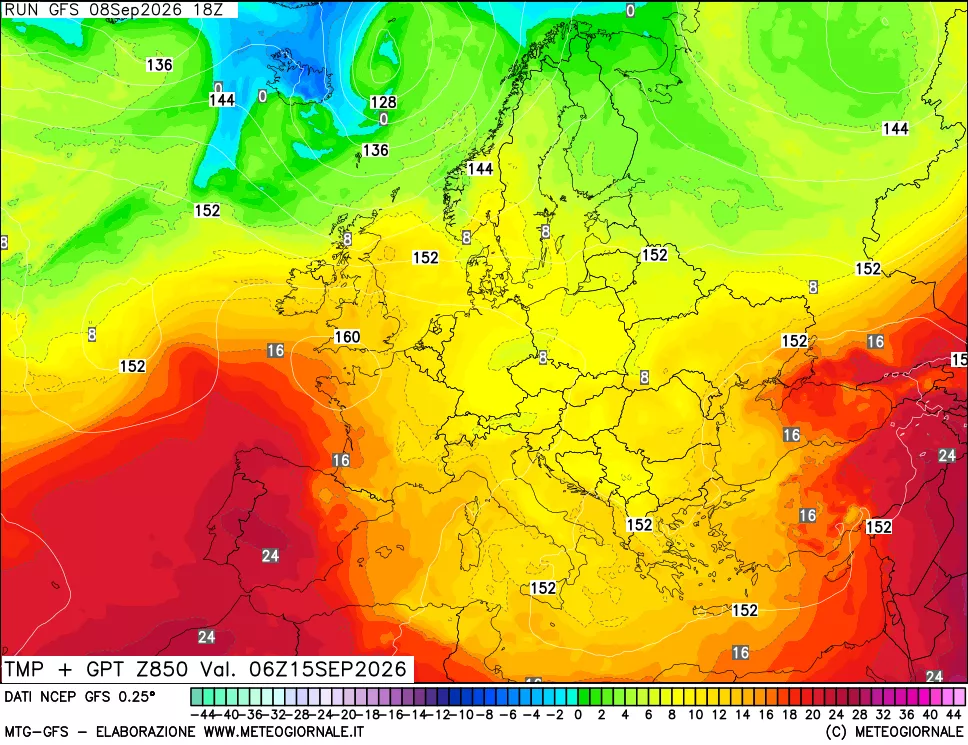 mappa 850 hPa Temp + GPT