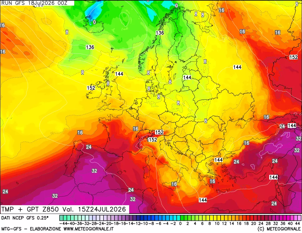 mappa 850 hPa Temp + GPT