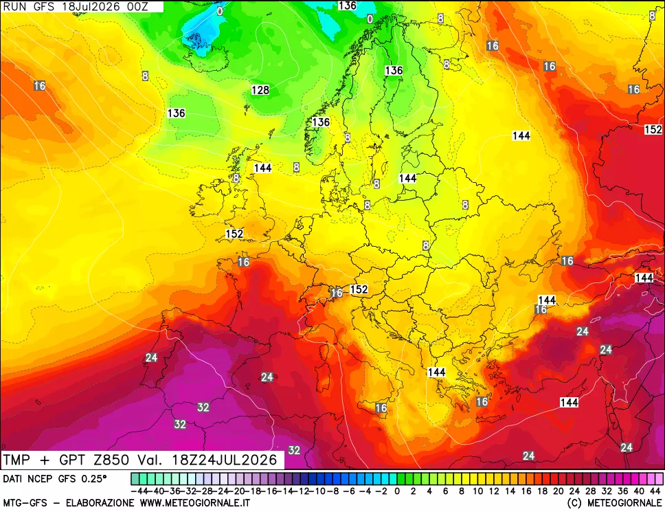 mappa 850 hPa Temp + GPT