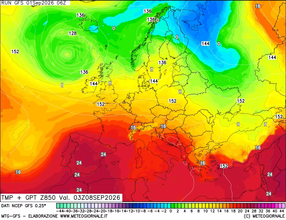 mappa 850 hPa Temp + GPT
