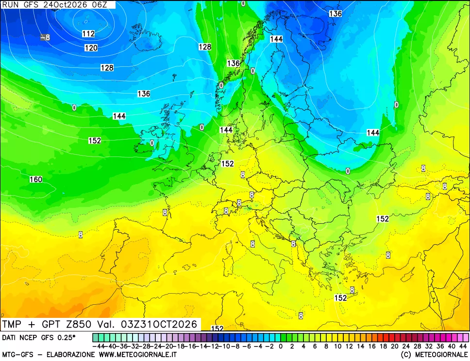 mappa 850 hPa Temp + GPT