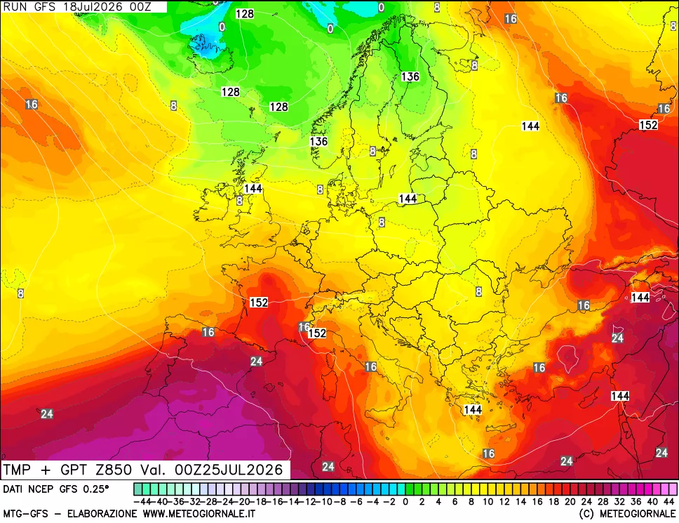 mappa 850 hPa Temp + GPT