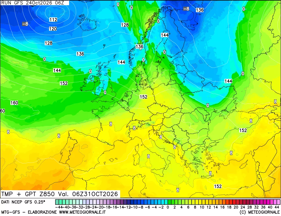 mappa 850 hPa Temp + GPT