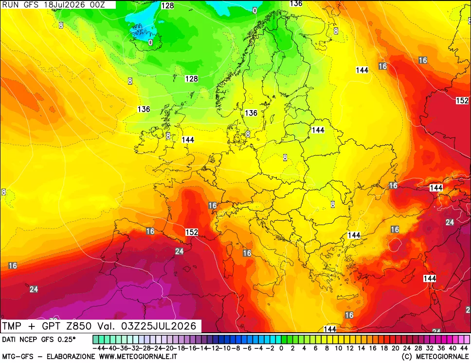 mappa 850 hPa Temp + GPT