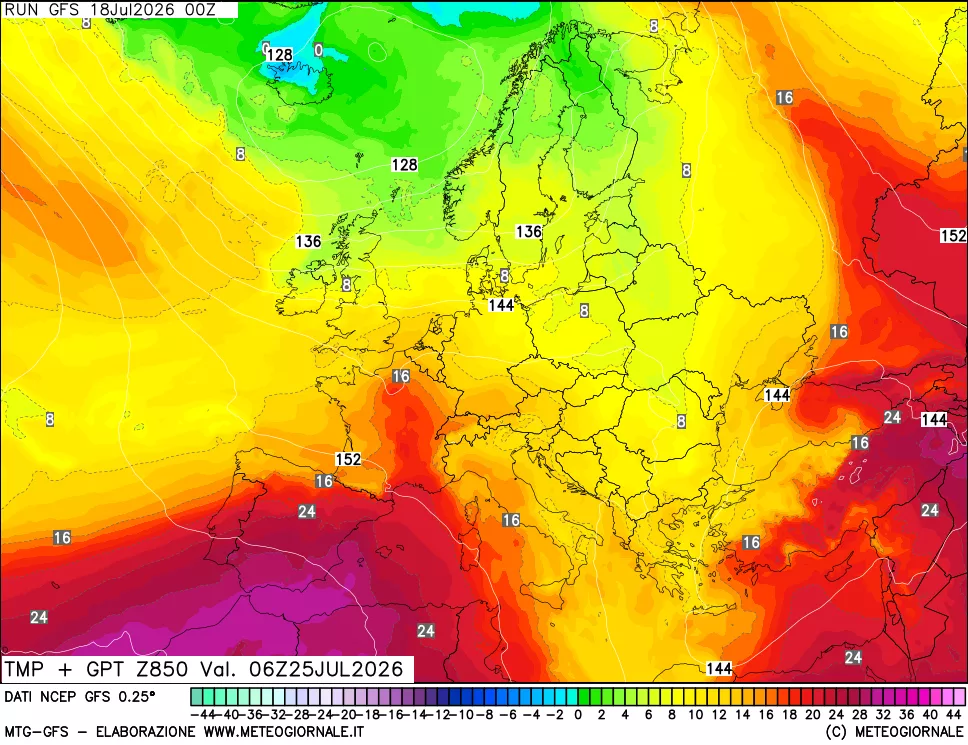 mappa 850 hPa Temp + GPT