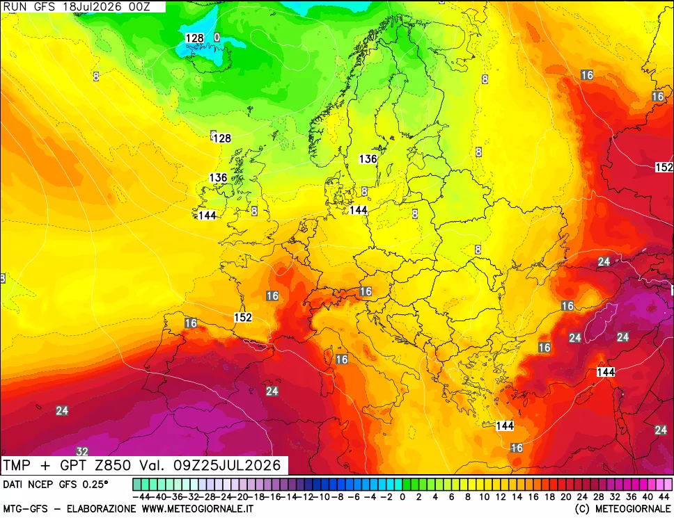 mappa 850 hPa Temp + GPT