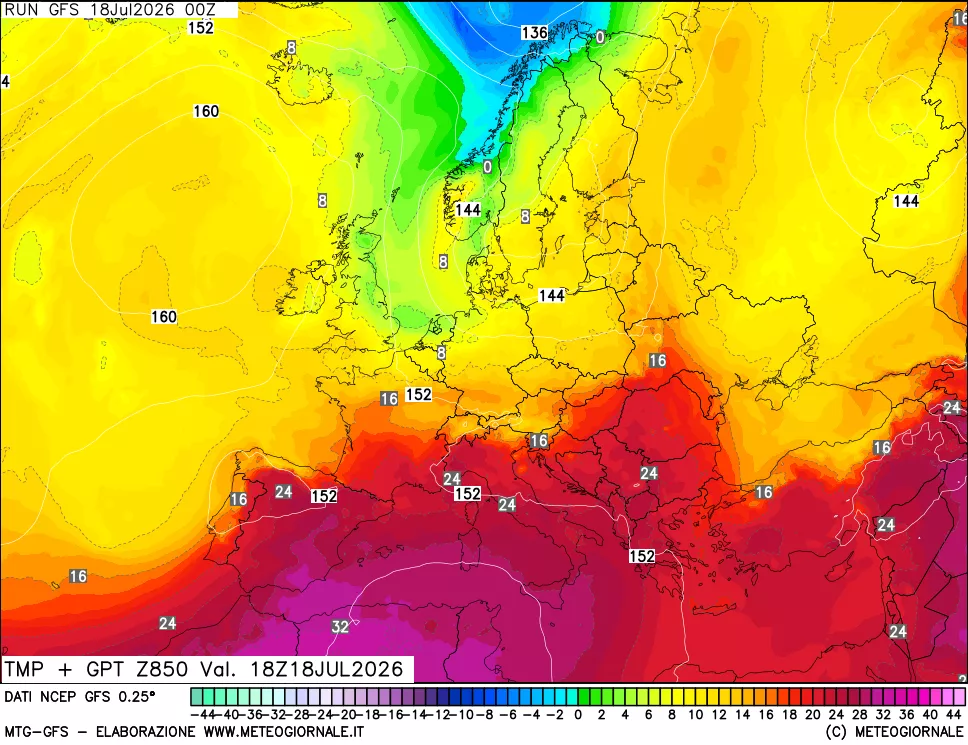 mappa 850 hPa Temp + GPT