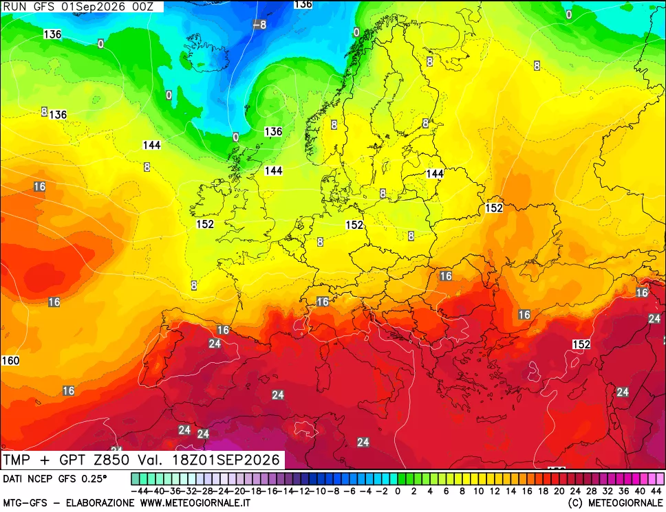 mappa 850 hPa Temp + GPT