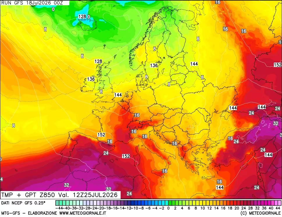 mappa 850 hPa Temp + GPT
