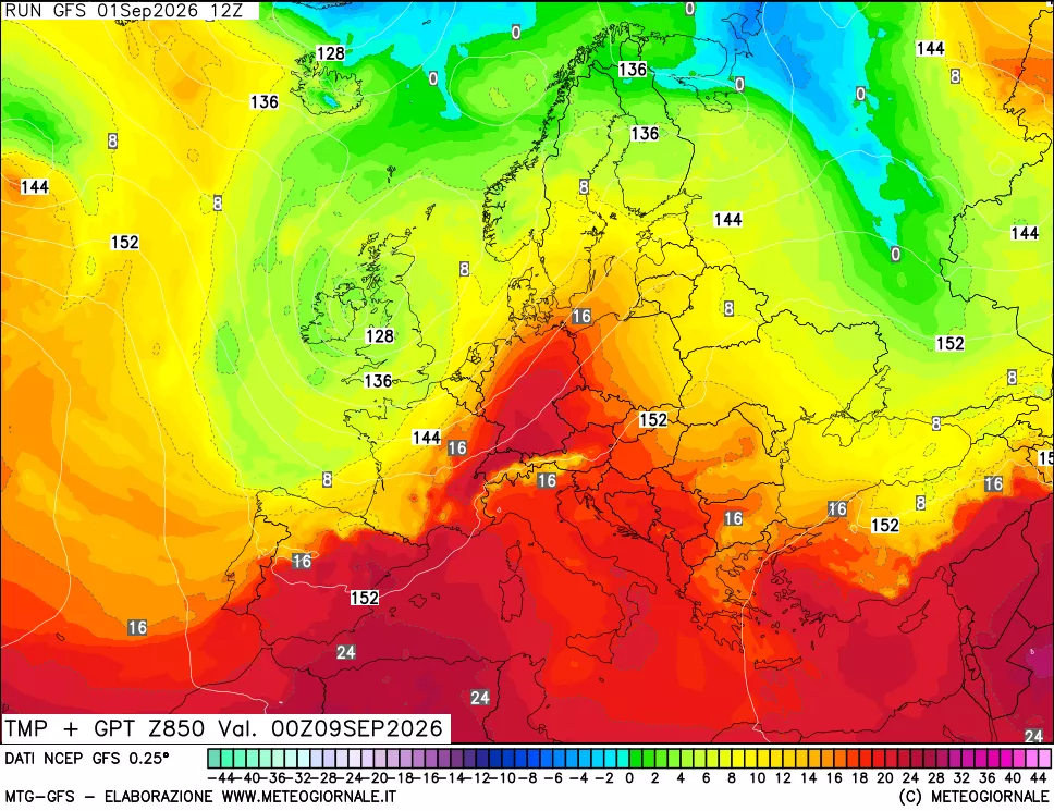 mappa 850 hPa Temp + GPT