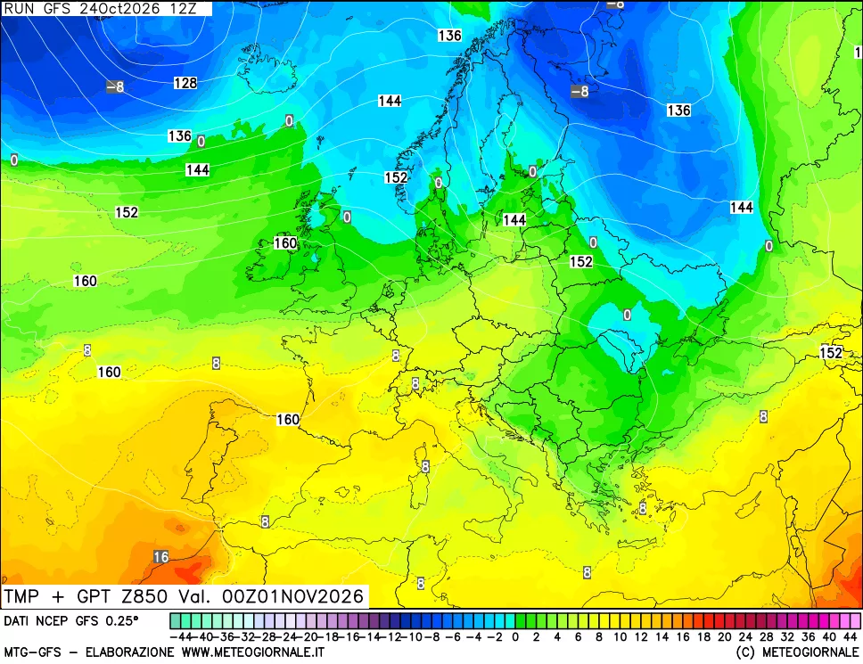 mappa 850 hPa Temp + GPT