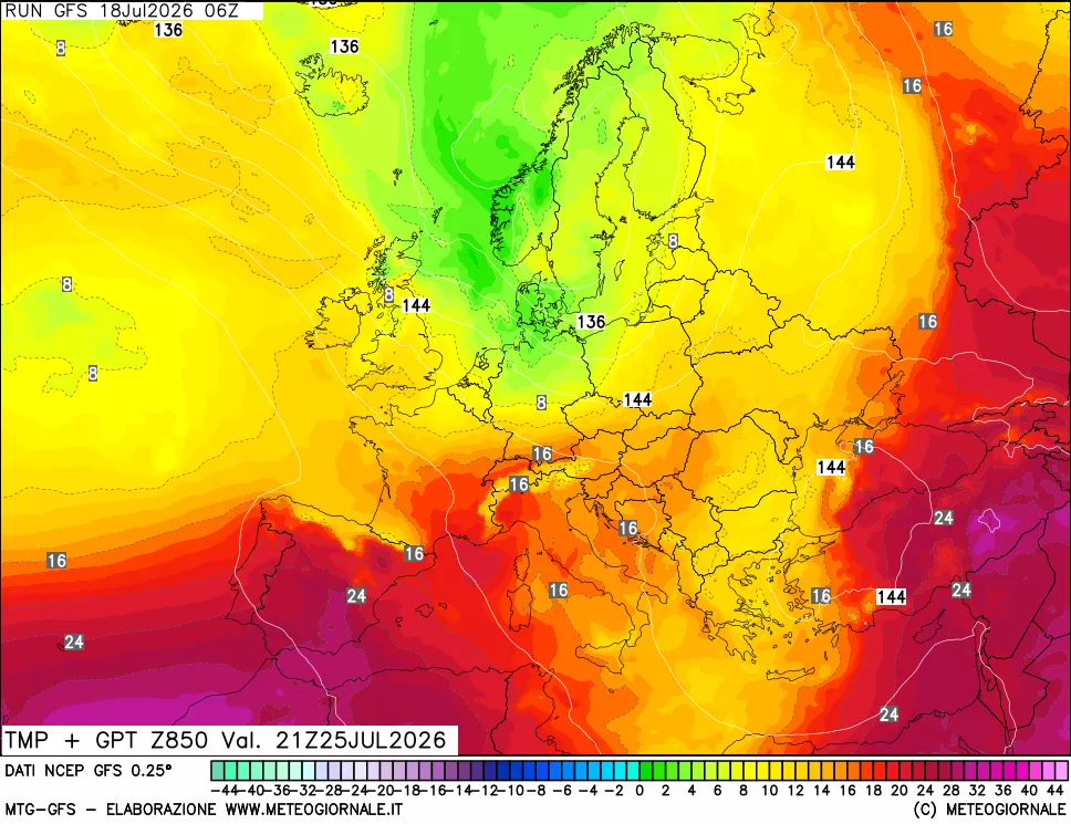 mappa 850 hPa Temp + GPT