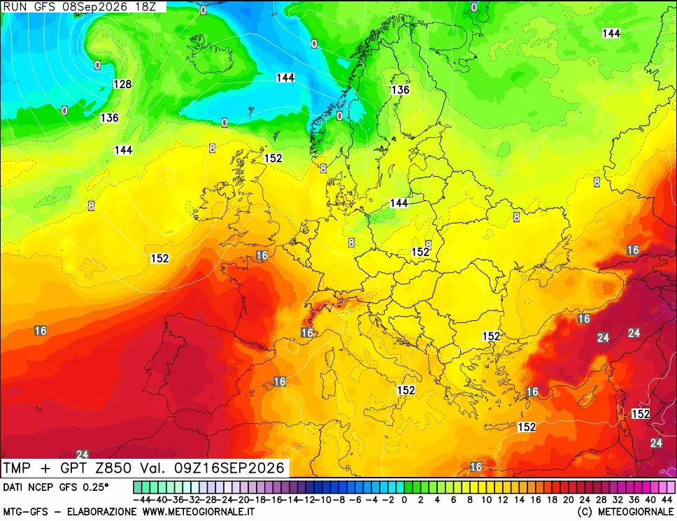 mappa 850 hPa Temp + GPT