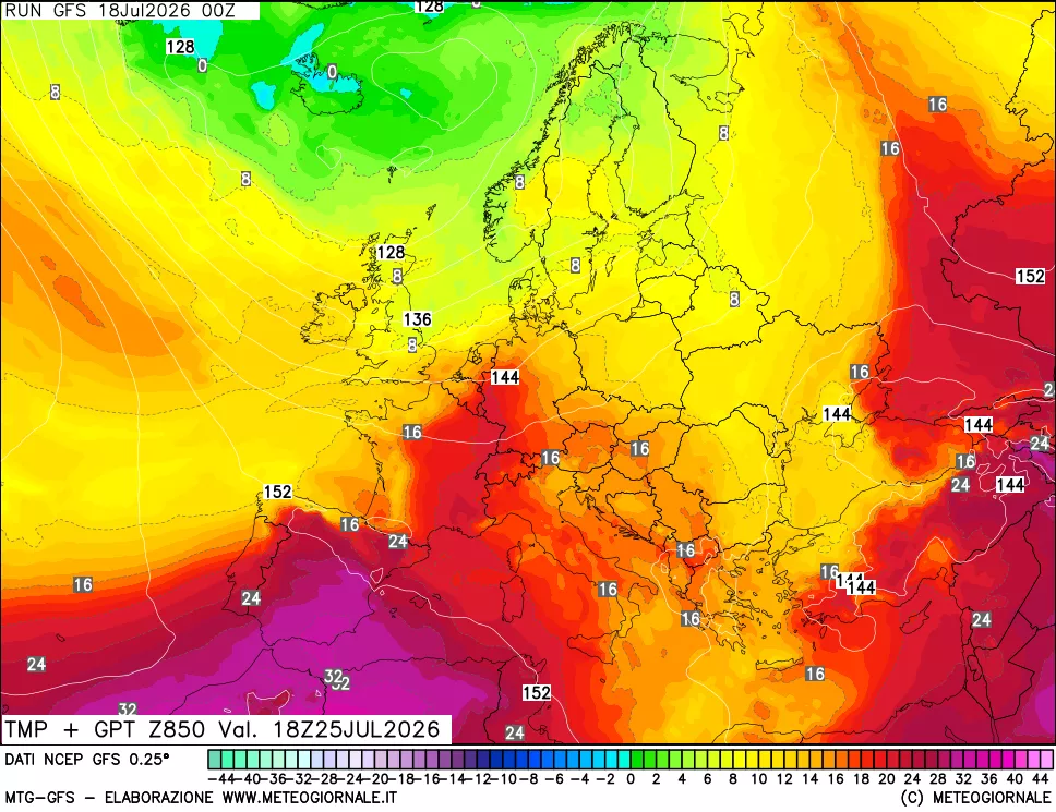 mappa 850 hPa Temp + GPT