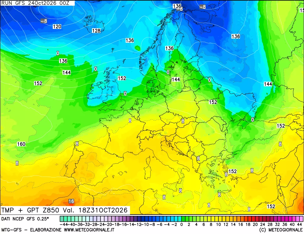 mappa 850 hPa Temp + GPT