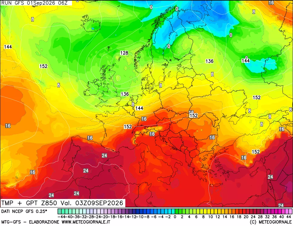 mappa 850 hPa Temp + GPT