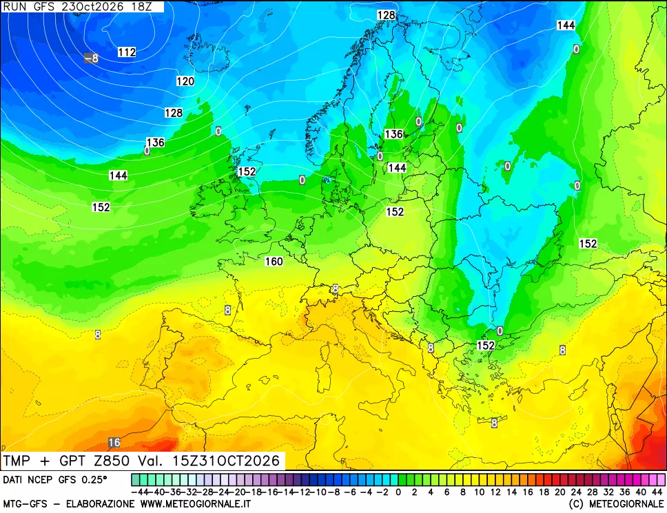 mappa 850 hPa Temp + GPT
