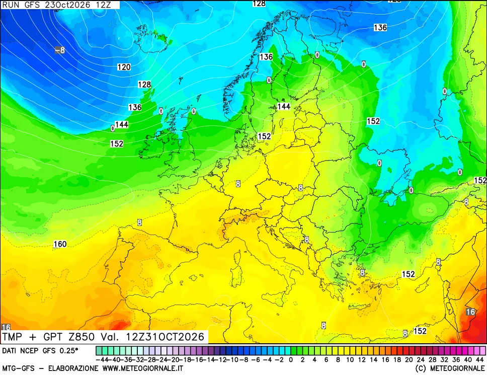 mappa 850 hPa Temp + GPT