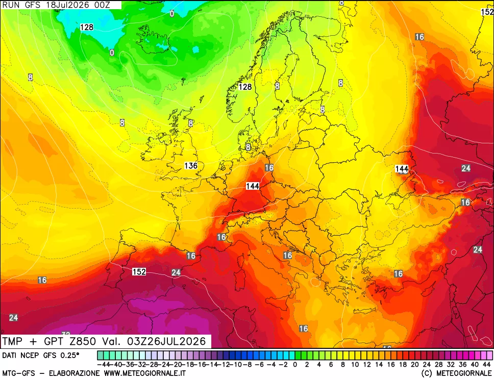 mappa 850 hPa Temp + GPT
